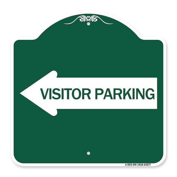 Visitor Parking With Left Arrow, Green & White Aluminum Architectural Sign, 18" x 18", GW-1818-24377
